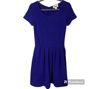 Ganni Women's Dress LG Blue Cotton Gathered Waist Pleated Skirt Coquette Party